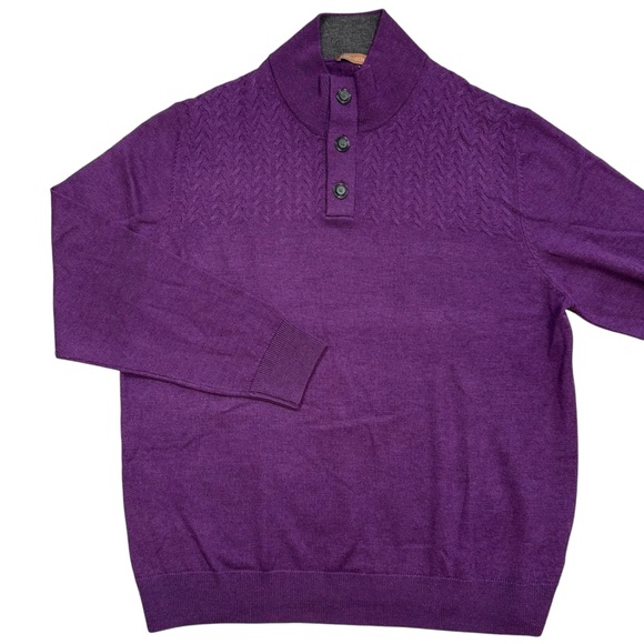 New Per me Uomo Purple Extra Fine Merino Wool 1/4 Buttons Sweater Size XL